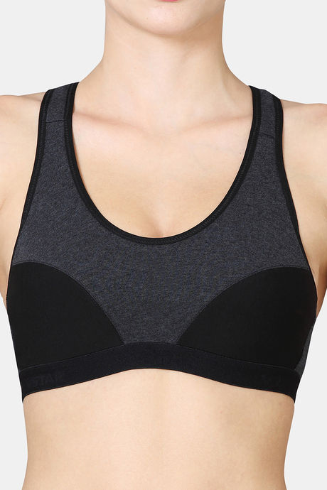 Vstar Cotton Padded Sports Bra - Charcoal Melge Black — image 4